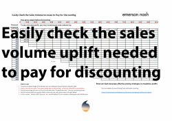 Don’t give too much profits away through discounting and make a loss again. No more time consuming calculations. Use our Discount Checker to quickly and easily check the volume uplift needed for a profitable discount campaign.